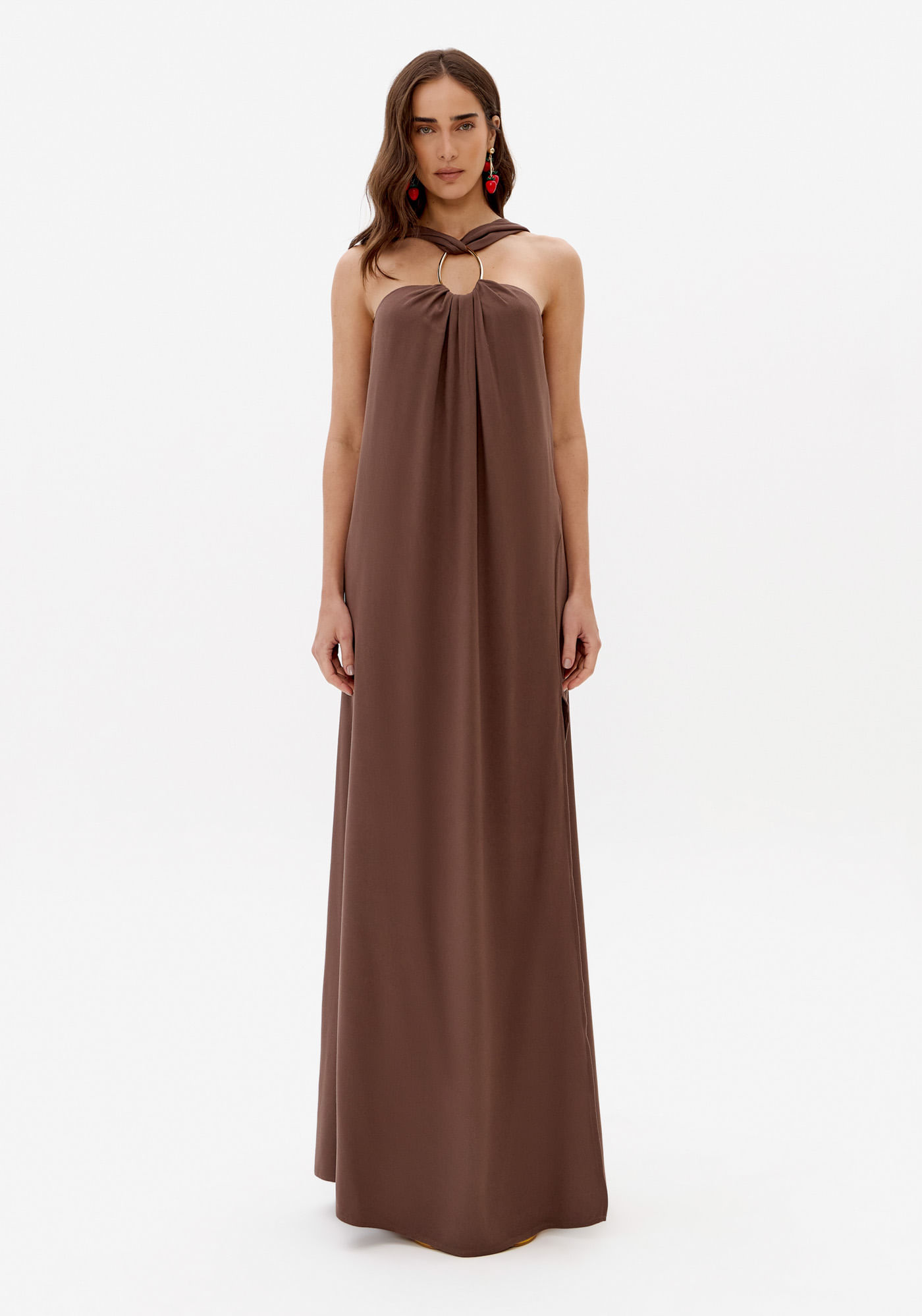 Vestido Longo De Viscose Com Metal